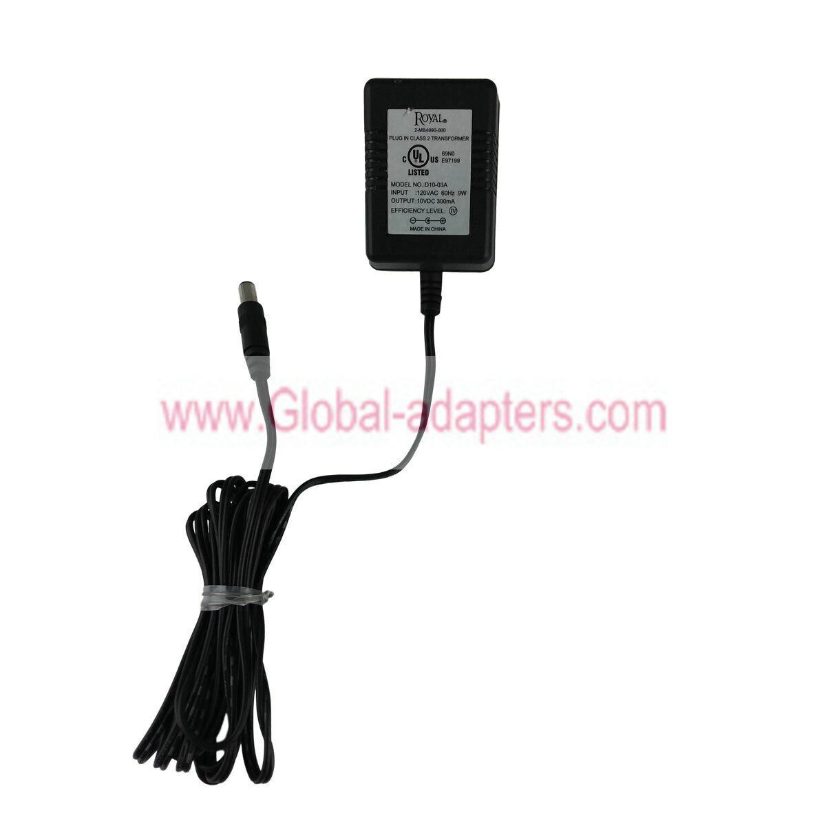 New Royal D10-03A Power Adapter 10V DC 300mA 2-MB4990-000 PLUG-IN CLASS 2 TRANSFORMER AC ADAPTER - Click Image to Close